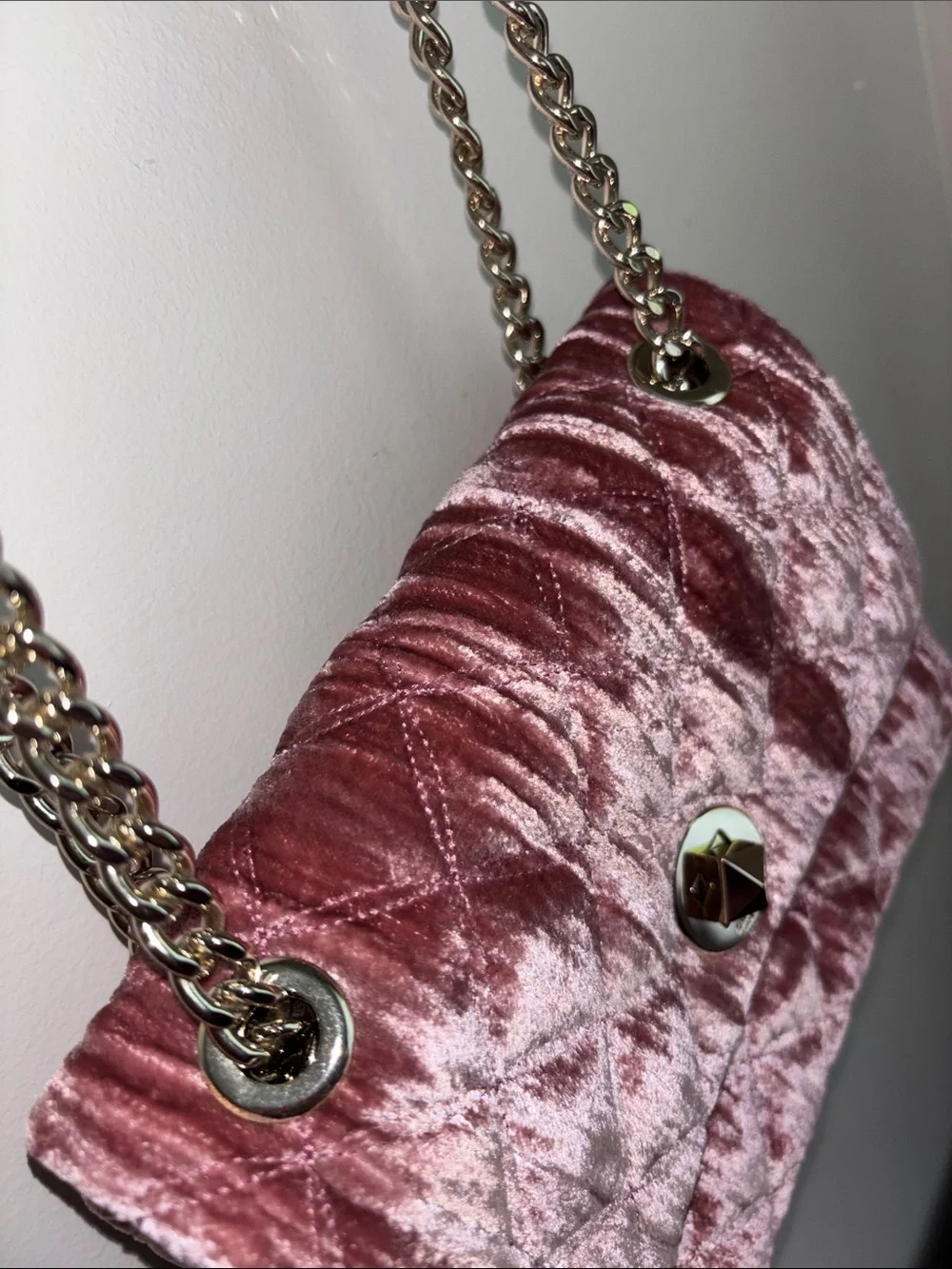 Kate Spade Pink Velvet Quilted Chain Shoulder Crossbody Bag